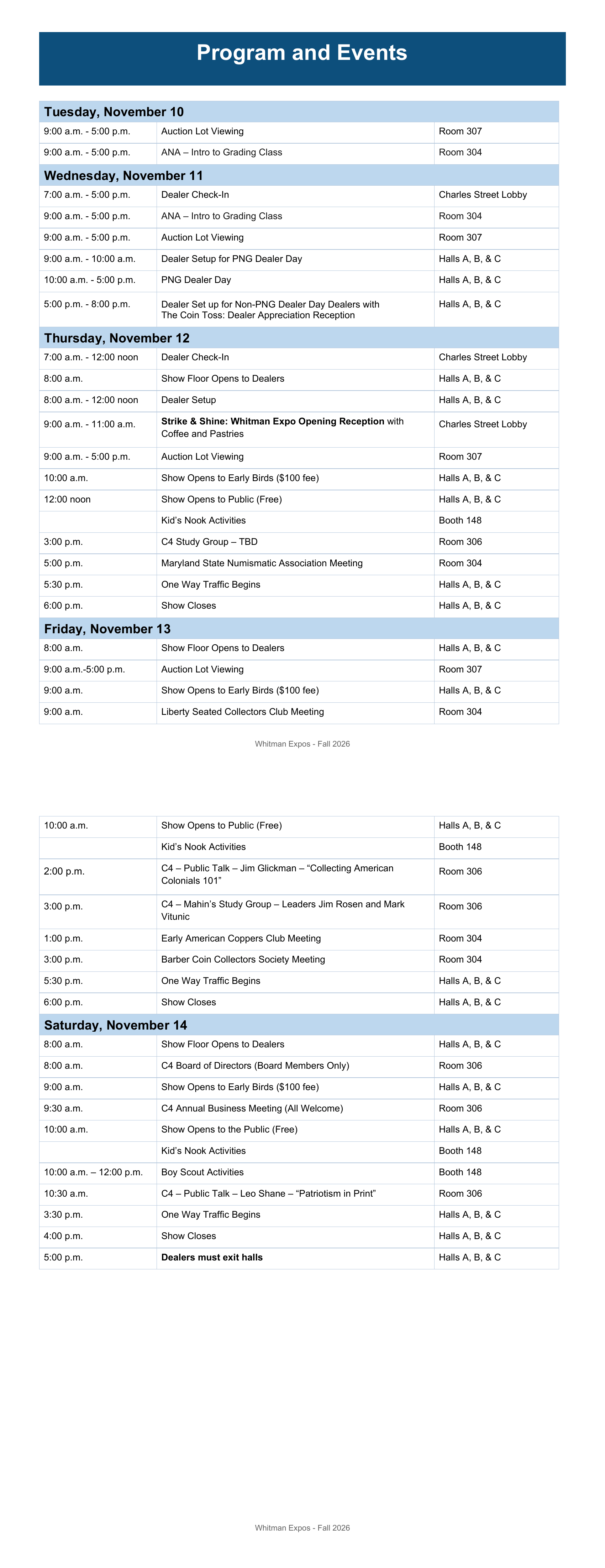 Baltimore Fall Expo 2026 schedule of events